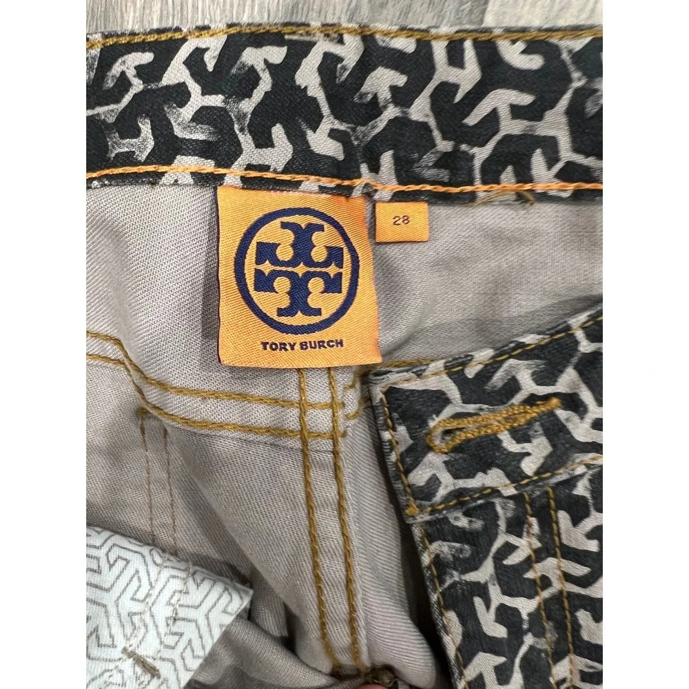 Tory Burch Jeans Womens Sz 28 Geometric Print Straight Leg Black Gray Designer
